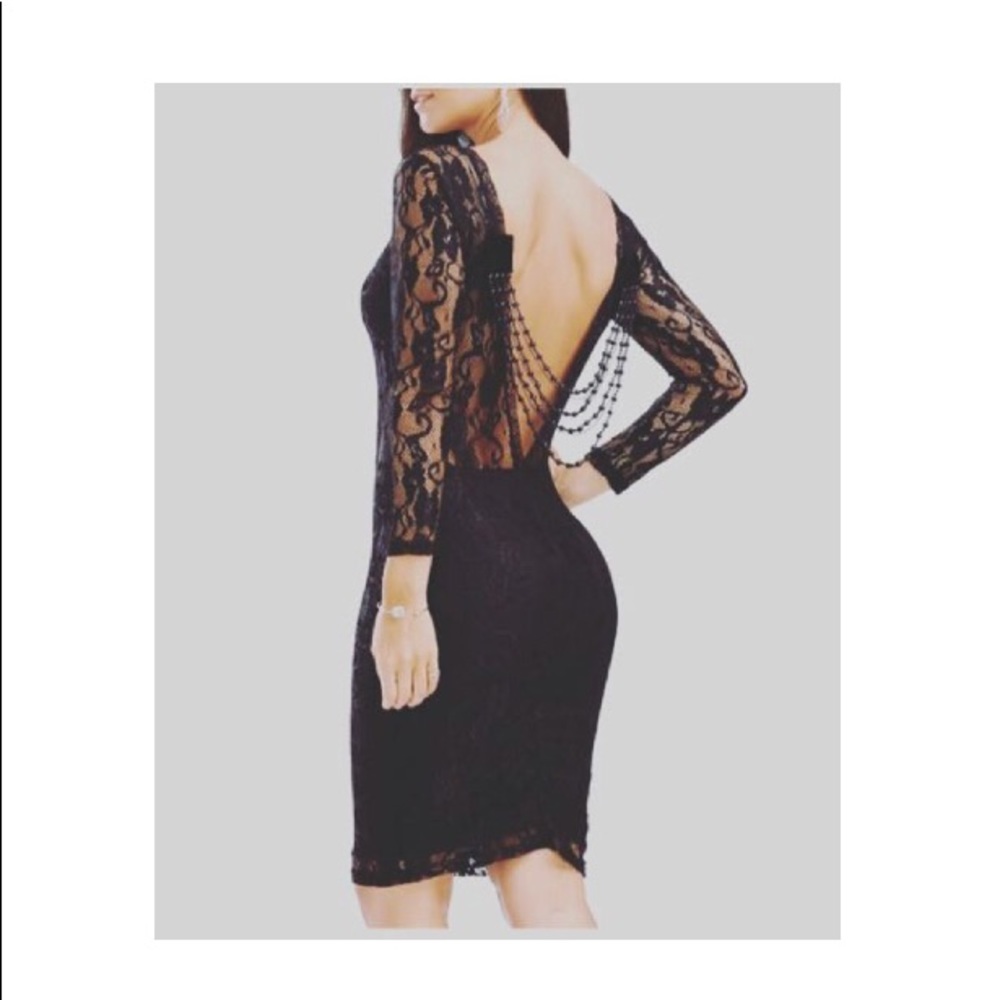 Black lace and pearl dress